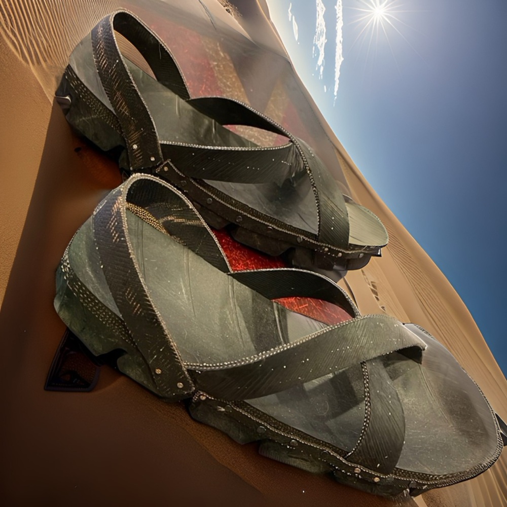 Incredible film-prop sandals custom-made by a film studio out of tires & leather